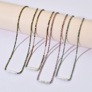 Collier de Perles en Pierre Vintage Fait Main pour Femme Avec Pendentif Perle d'Eau Douce Baroque Bijoux Elégants en Tourmaline