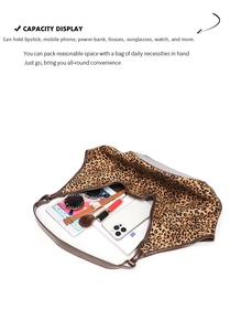 Top view of large leopard print tote bag showing spacious interior with daily essentials