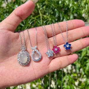 Elegant S925 sterling silver necklaces with oval gemstones and colorful floral pendants