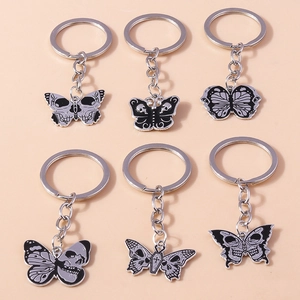 Gothic Butterfly Skeleton Keychain Alloy Enamel Metal Punk Skull Coffin Cross Bag Charm Halloween Decor For Men Women