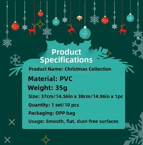 Detailed specs for 10pcs PVC Christmas tree wall decals with size and weight info