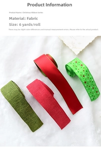 Detail of red and green Christmas ribbons with polka dots on white faux fur background