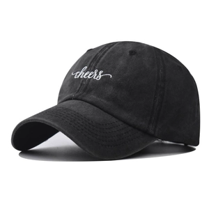 Washed Cotton Baseball Cap Vintage Distressed Peaked Hat Embroidered Cheers Letter Adjustable For Outdoor Casual Unisex