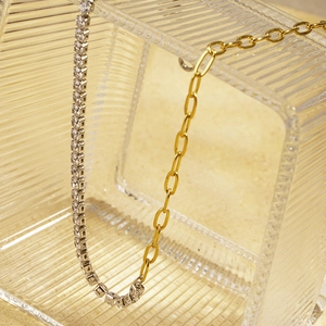 Mixed metal paperclip and tennis chain necklace with pavé cubic zirconia accents