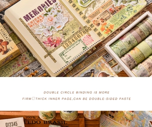 Detail of vintage forest theme washi tape set and double circle binding scrapbook
