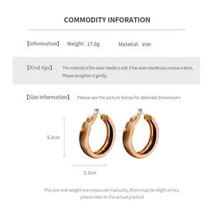 Detailed size chart for large gold hoop earrings with brushed finish and silver needles