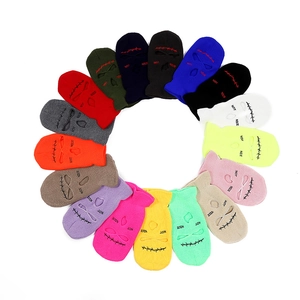 Unisex Three Hole Knit Balaclava Distressed Embroidery Letter NOT NICE Pattern Windproof Breathable Outdoor Ski Mask Warm Beanie Hat