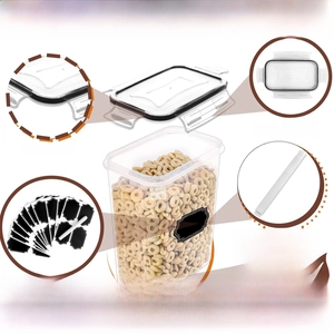 Airtight food storage container with silicone seal, locking lids, labels and marker