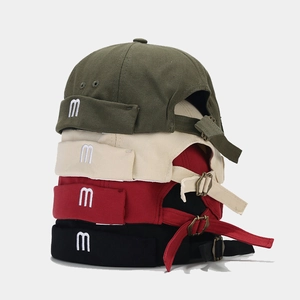 Vintage Docker Hat Brimless Cap Cotton Canvas Retro M Letter Embroidery Adjustable Metal Buckle Hip Hop Streetwear Unisex