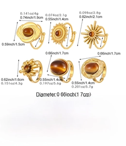Size and weight specifications for a set of six bohemian stainless steel rings