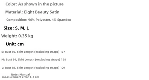 Detailed size chart for elegant French backless slit dress with fabric information