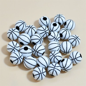 Cuentas de baloncesto de acrílico blanco con líneas negras para hacer joyas y pulseras