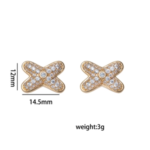 Golden titanium steel X-shaped cross earrings with cubic zirconia and size dimensions