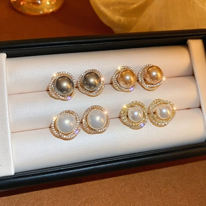 French Vintage Style Stud Earrings With Imitation Artificial Pearl Zircon And 925 Sterling Silver Earring Post For Women Elegant