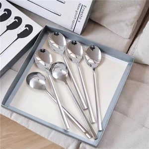 Set of 6 minimalist stainless steel long handle coffee spoons in a premium gift box