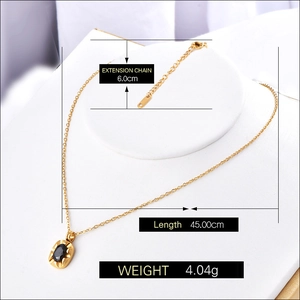 French vintage gold necklace with black zircon pendant featuring 45cm adjustable chain