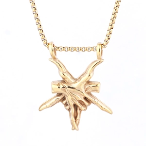 Punk style golden stainless steel devil hand pendant necklace with gothic goat head