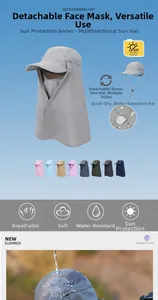 Detail of outdoor sun hat with detachable neck flap and breathable face cover mask