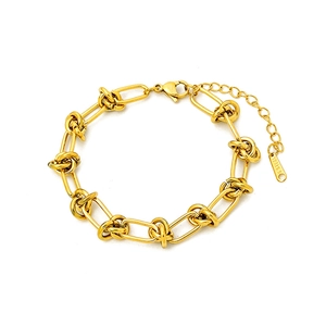 Collier minimaliste en acier inoxydable doré avec chaîne nouée et fermoir mousqueton