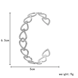 Elegant silver hollow heart chain bangle in titanium steel for women minimalist open design