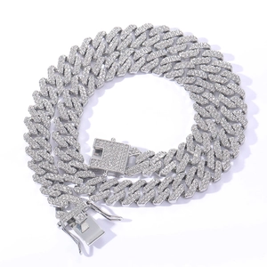 Herren 12mm silberne Cuban-Gliederkette mit funkelnden Zirkonia-Steinen voll besetzt