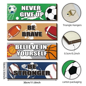 Set of 4 sports motivational wooden wall plaques featuring football basketball and baseball