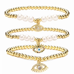 Bracelets en Perles de Cuivre Plaqué Or Bohème Mauvais Œil Croix Étoile Lune Papillon pour Femmes Bijoux