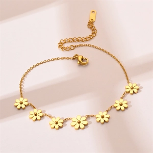 Daisy charm bracelet in rose gold titanium steel with adjustable extension chain for women
