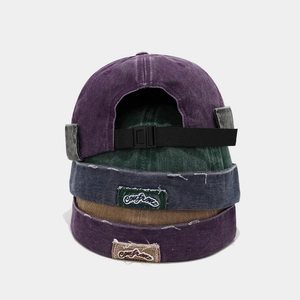 Vintage cotton docker hats in four colors with embroidered patch and adjustable strap