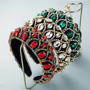 Baroque Rhinestone Padded Headband Velvet Sponge Wide Heavy Jewelry Hair Band For Women Fashion Hair Accessory Party Wedding