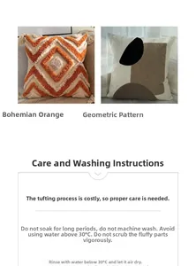 Detail of tufted bohemian orange cushion covers with textured geometric patterns and tassels