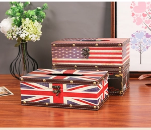 Vintage style faux leather tissue box with British flag pattern and metal studs