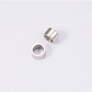 Close-up of polished stainless steel 6x10mm large hole beads for DIY jewelry making