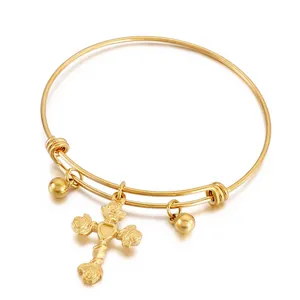 Bracciale Rigido Espandibile Con Ciondolo A Croce Di Rosa Acciaio Inossidabile Regolabile Gioielli Religiosi Da Donna