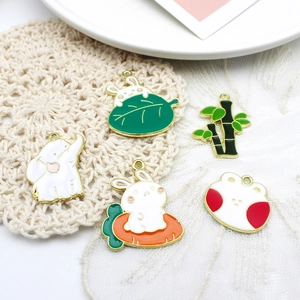 5pcs set of cute cartoon animal enamel charms featuring rabbits, elephant and frog