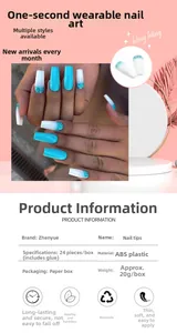 Macro detail of Tiffany blue and white gradient press-on nails with glitter accents