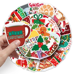 Lot de 50 autocollants de Noël étanches avec mugs festifs et motifs de pain d'épices
