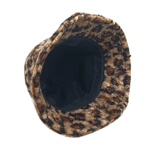 Winter faux fur leopard print bucket hat with warm sherpa lining and soft plush texture