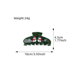Dunkelgrüne Weihnachts Haarklammer mit Schneemann Design, Größe 10cm x 4,5cm für Damen