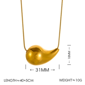 18k gold plated hollow teardrop comma pendant necklace with sleek snake chain