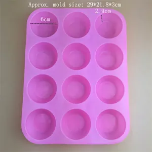 Pink 12-cup silicone muffin pan for baking cupcakes and desserts, 29x21.8x3cm size