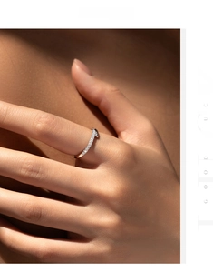 Close-up of minimalist S925 silver stacking ring with inlaid D-color moissanite stones