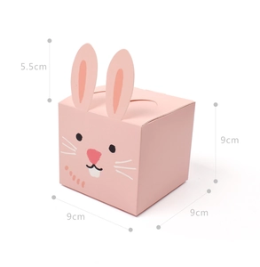 Pink cartoon rabbit gift box with dimensions 9x9x9cm and 5.5cm tall decorative ears