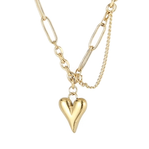 Collana Con Pendente A Cuore In Acciaio Inossidabile Catena A Graffetta Mista Gioielli Chic Minimalisti Asimmetrici Per Donna