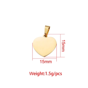Polished gold heart charm for DIY jewelry, 15x15mm stainless steel pendant, 1.5g weight