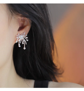 Nahaufnahme eleganter Silber-Ohrringe mit Feuerwerk-Design, Zirkonia und Perle