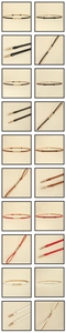 Detail showing various colors of thin waist belts with elegant gold chain buckles