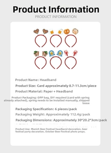 Detail view of 6-piece Oktoberfest headband set featuring festive paper card decorations