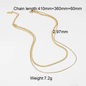 Detail view of double-layered gold snake chain necklaces with 410mm and 360mm lengths