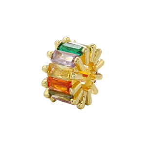 18K gold-plated barrel bead with colorful cubic zirconia for DIY jewelry making